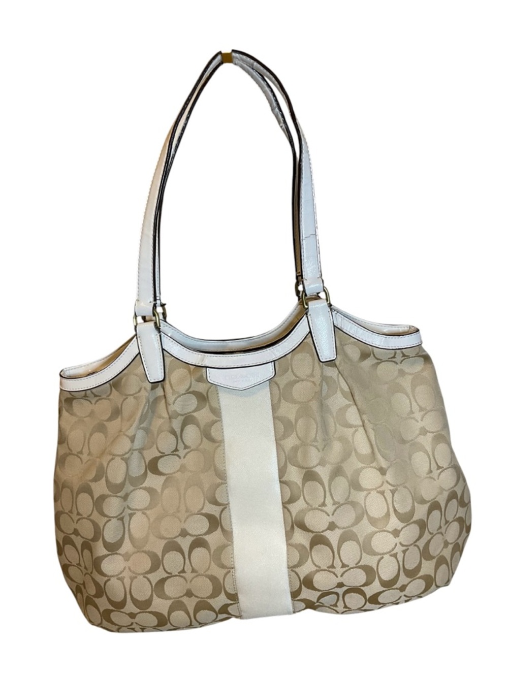 Coach Devin Beige and White Signature Canvas